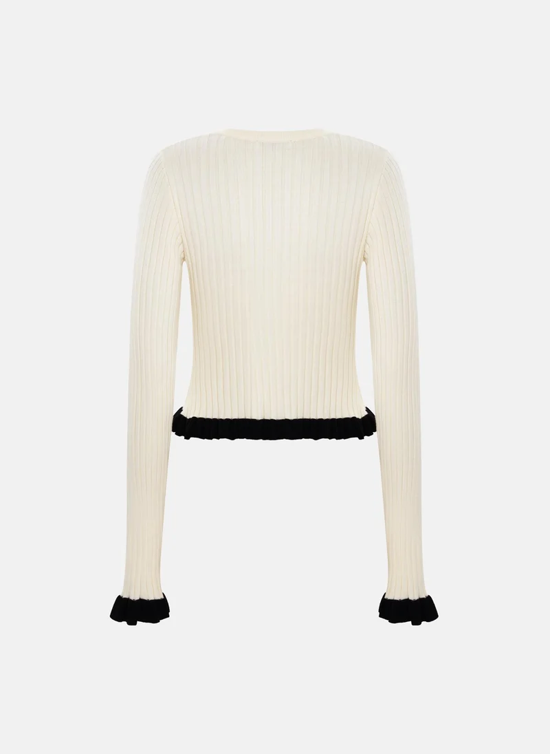 Lichi  Rib-knit cardigan with contrasting ruffles for Women | Best Price UAE
