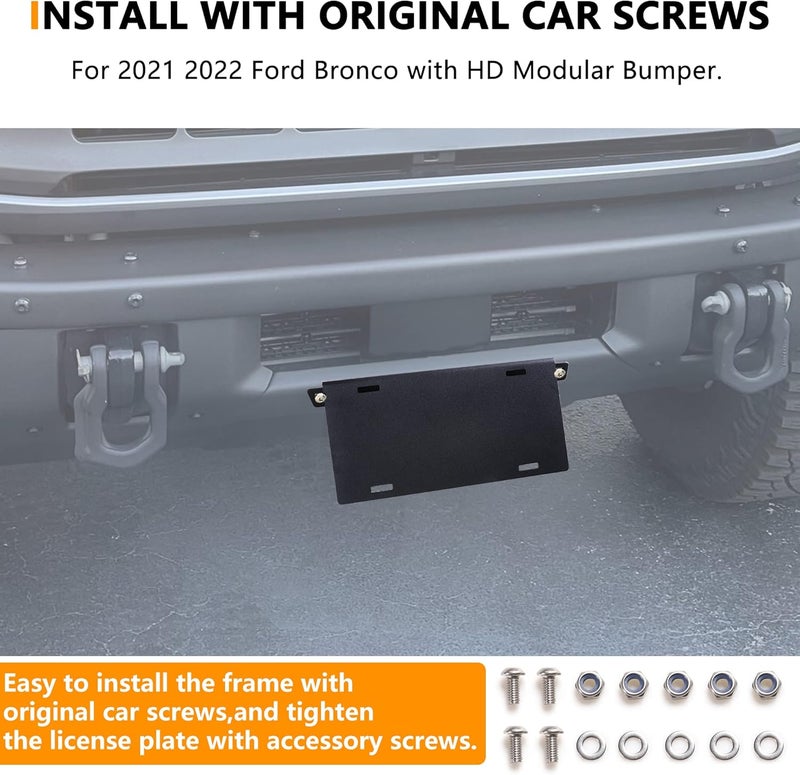 RERPRO Front License Plate Frame for 2021-2022 Ford Bronco - Heavy-Duty Aluminum Alloy Mounting Bracket, Black - Image 2
