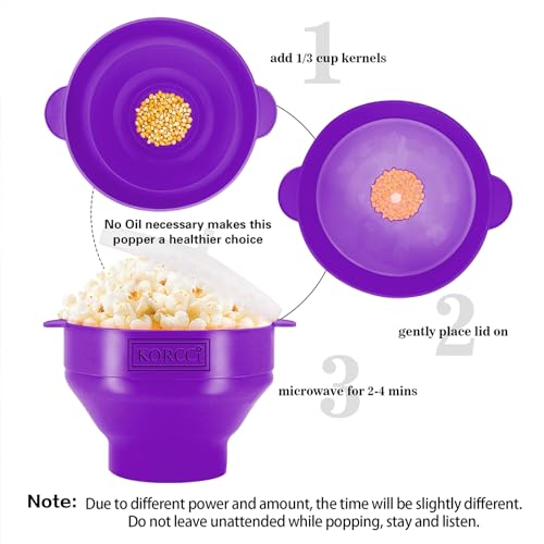 KORCCI The Original Korcci Microwaveable Silicone Popcorn Popper, Microwave Popcorn Popper, Collapsible Microwave Popcorn Maker Bowl, No Oil Needed, Use In Microwave, Dishwasher Safe (Purple) - Image 2
