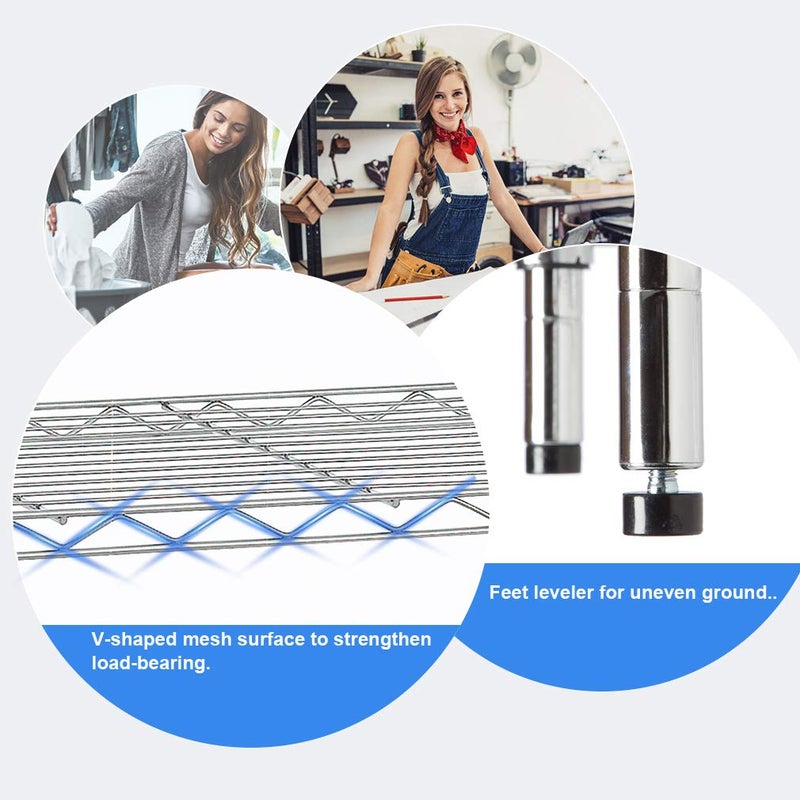 BestOffice Adjustable Wire Shelving Storage Shelves Heavy Duty Shelving Unit for Small Places Kitchen Garage (Chrome, 36Ã—14Ã—54) - Image 5