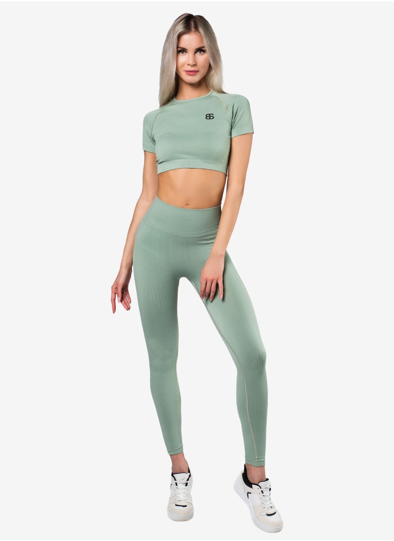 Nylon Short Sleeve Crop Top with Round Neck Women's Cropped T Shirt for Workout Yoga Running Exercise Textured Green Sage Color - pzsku/Z7F6946B3078E3B8969B0Z/45/_/1687500486/8b2b18cc-75a3-4e9c-bf43-c92813d1bcb8