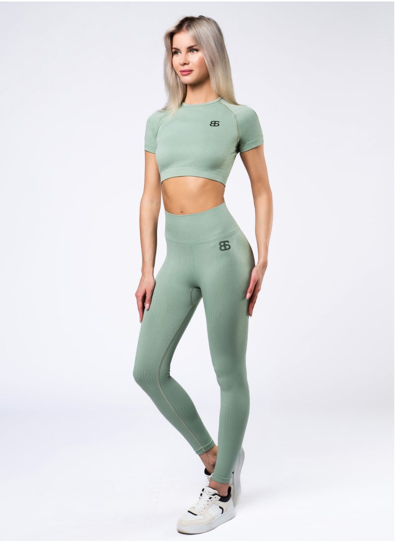 Nylon Short Sleeve Crop Top with Round Neck Women's Cropped T Shirt for Workout Yoga Running Exercise Textured Green Sage Color - pzsku/Z7F6946B3078E3B8969B0Z/45/_/1687500487/d3596c75-769f-4a5b-b479-1c24681cfcd1