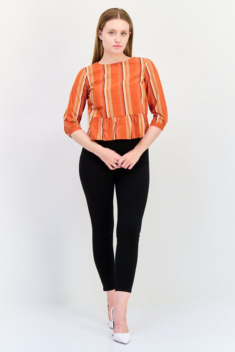 ONLY Women Round Neck 3/4 Sleeves Yarn Dye Blouse, Multicolor  - Image 4