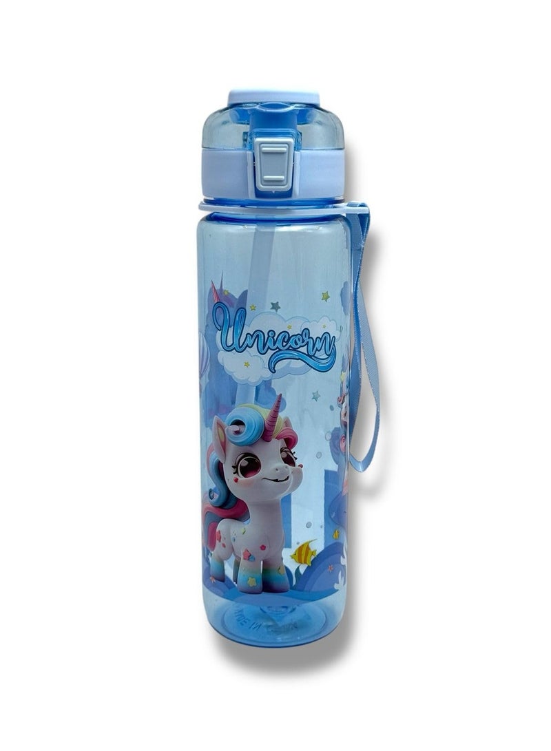 QSHOP Kids Water Bottle – Cute Unicorn Design with Straw for Easy Drinking and Hand Strap – 1000ml Perfect Companion for Kids During School Day, Trekking and Outdoor Activities  - Image 1