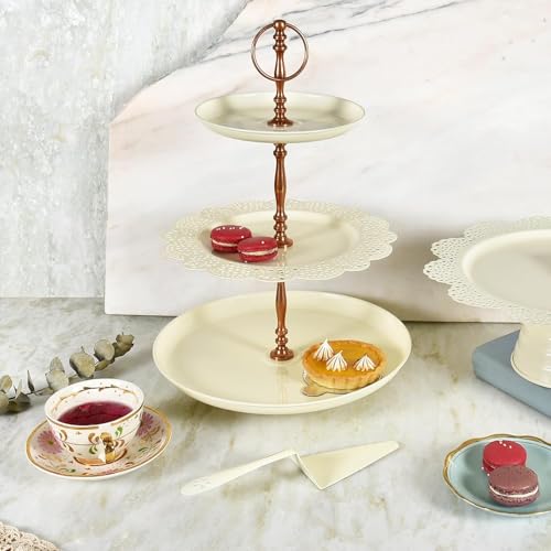 ELAN Metal Flourish 3 Tier Cake and Cupcake Stand for Birthdays/Wedding Party, Dessert Holder/Stand (Off-White) - Image 1