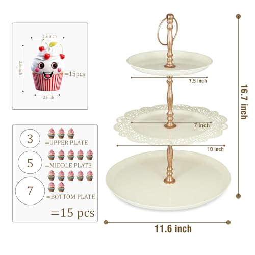 ELAN Metal Flourish 3 Tier Cake and Cupcake Stand for Birthdays/Wedding Party, Dessert Holder/Stand (Off-White) - Image 5