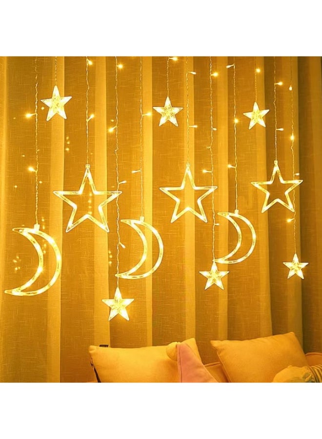 Star and moon curtain for Ramadan lighting, bedroom decor, 3M Ramadan decorations, Eid moon window string lights, fantasy LED star and moon curtain string lights for decorative lighting - Image 1