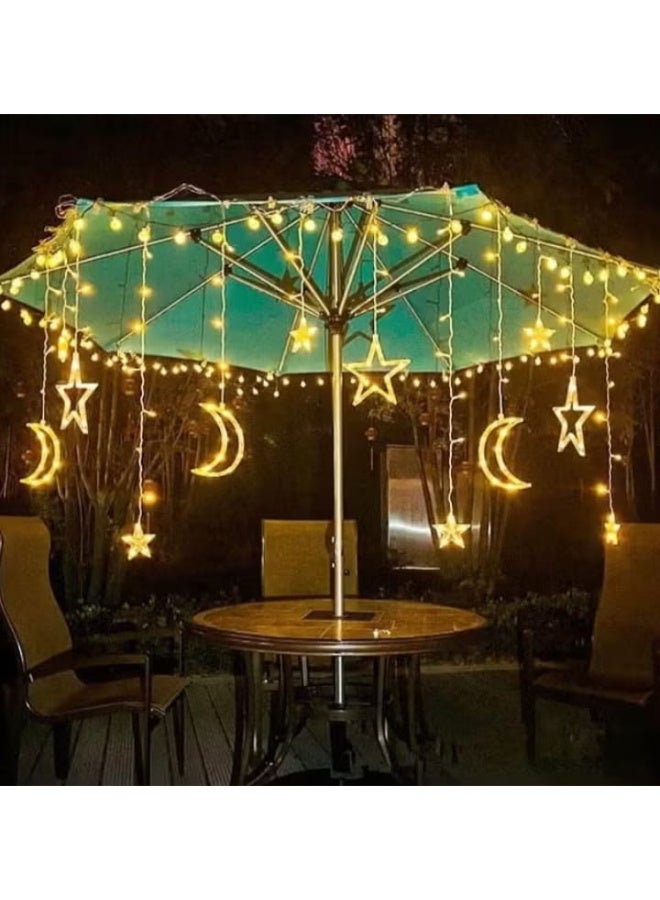 Star and moon curtain for Ramadan lighting, bedroom decor, 3M Ramadan decorations, Eid moon window string lights, fantasy LED star and moon curtain string lights for decorative lighting - Image 2