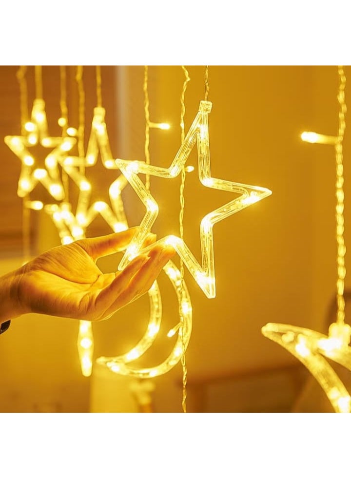 Star and moon curtain for Ramadan lighting, bedroom decor, 3M Ramadan decorations, Eid moon window string lights, fantasy LED star and moon curtain string lights for decorative lighting - Image 4