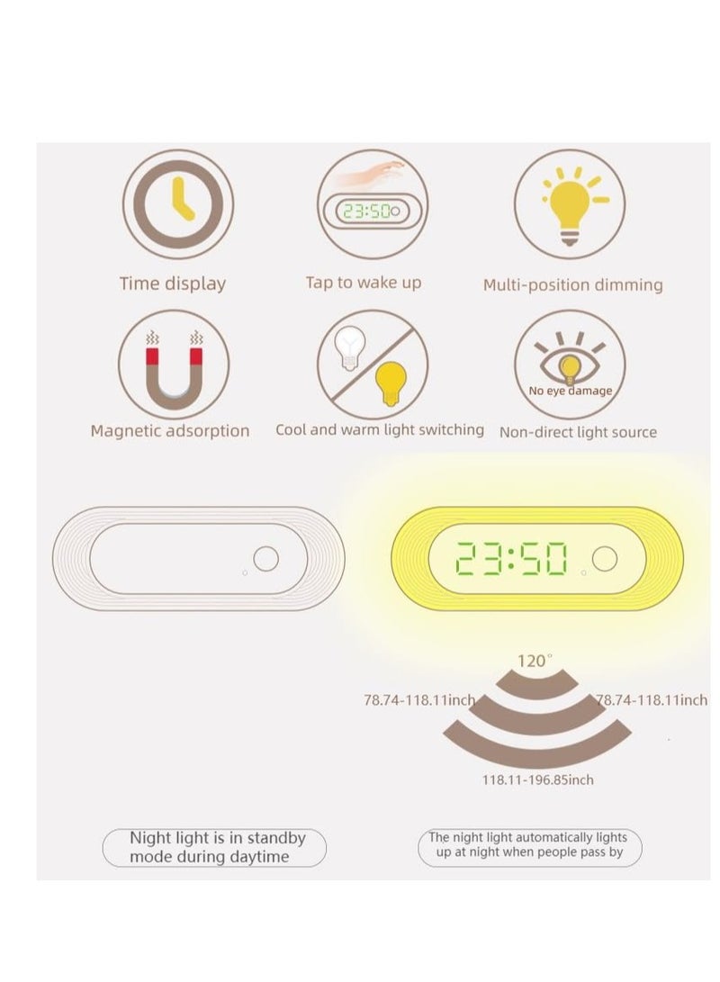 SYOSI Human Body Sensor Light,Time Display,Motion Sensor Night Lights Wall Lamps,Sliding dimming,Magnetic adsorption, Cold and Warm Light Switch,for Hallway, Closet,Bedside  - Image 2