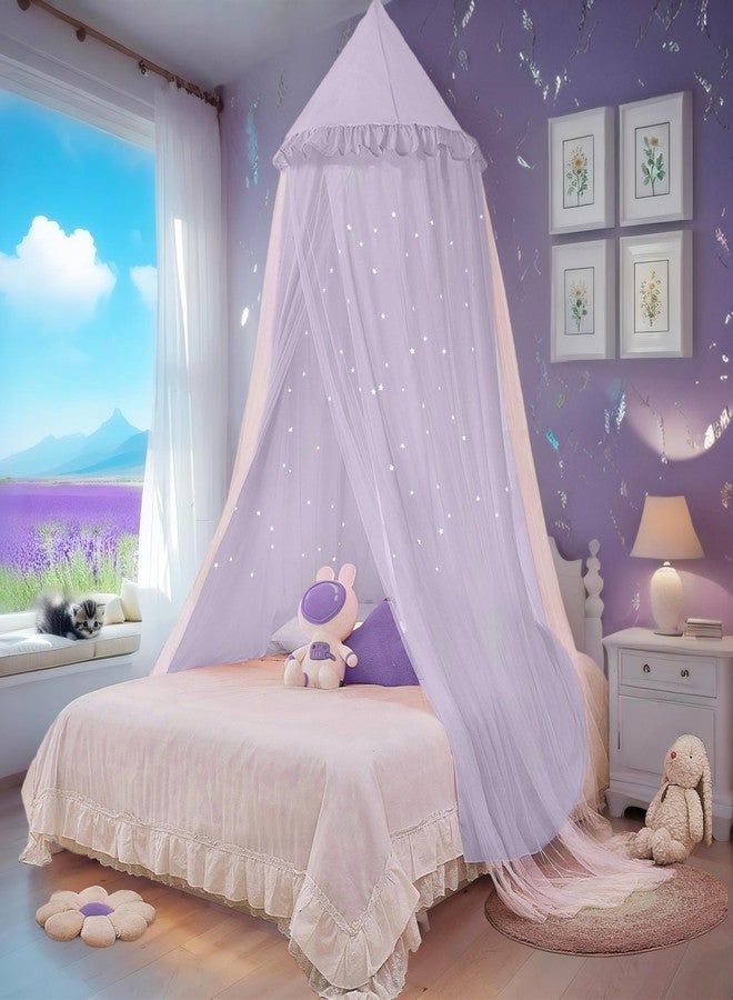 Eimilaly Princess Bed Canopy for Girls, Double Layer Canopy with Cutout Stars, Breathable & Washable Fabric, Fits Twin/Full Bed - Fairy Bed Tent for Children's Room Decoration, Purple - Image 2