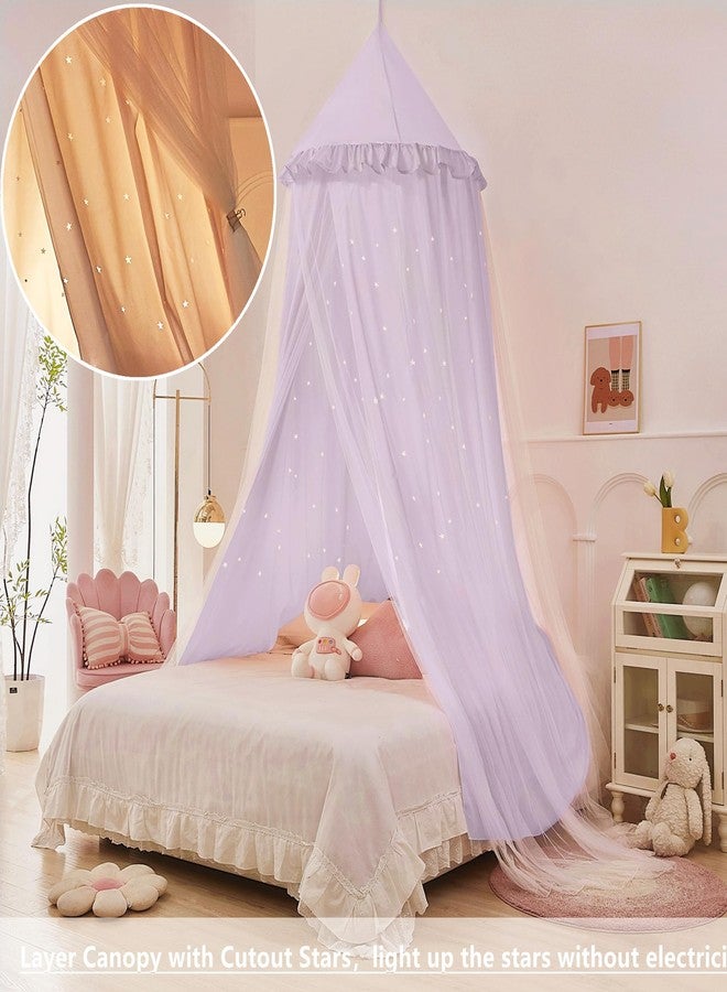 Eimilaly Princess Bed Canopy for Girls, Double Layer Canopy with Cutout Stars, Breathable & Washable Fabric, Fits Twin/Full Bed - Fairy Bed Tent for Children's Room Decoration, Purple - Image 3