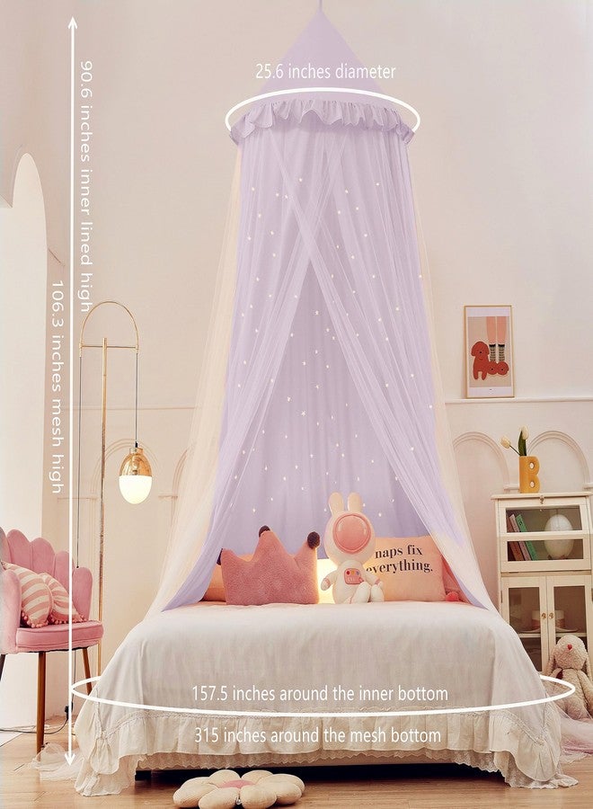 Eimilaly Princess Bed Canopy for Girls, Double Layer Canopy with Cutout Stars, Breathable & Washable Fabric, Fits Twin/Full Bed - Fairy Bed Tent for Children's Room Decoration, Purple - Image 4