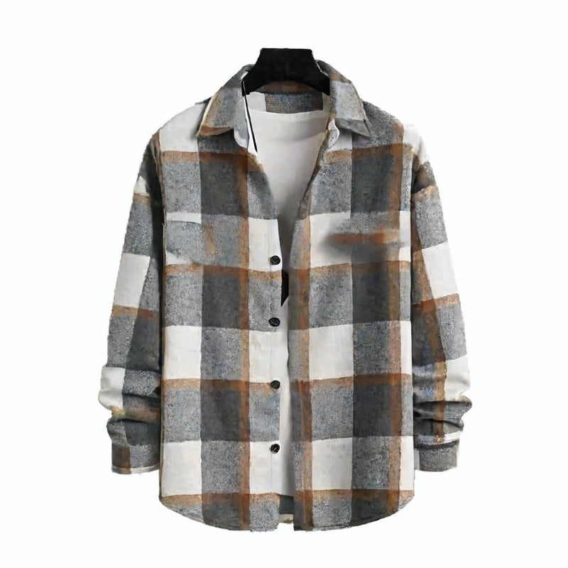 Men's Plaid Flannel Jacket Casual Long Sleeve Button Down Shirt Coat - Image 3