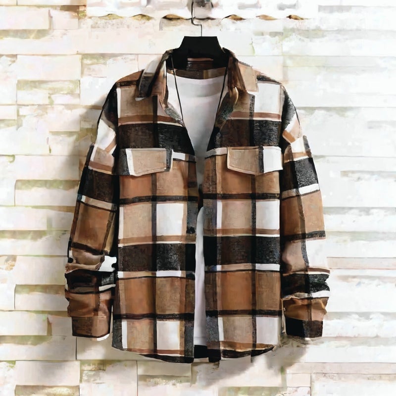 Men's Plaid Flannel Jacket Casual Long Sleeve Button Down Shirt Coat - Image 2