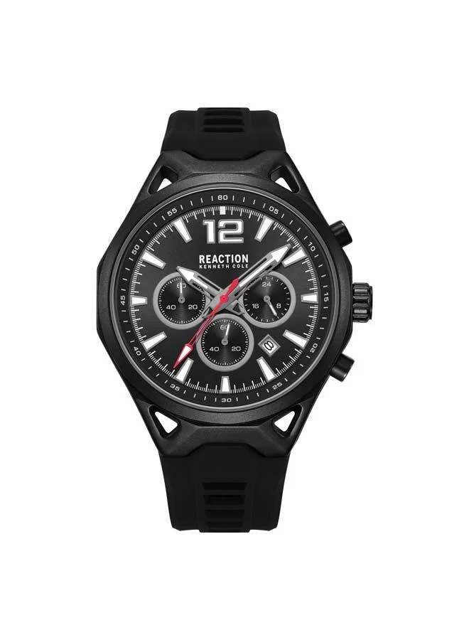 Kenneth Cole Reaction Black Dial Black Silicone Strap Chronograph Watch for Men, 45mm