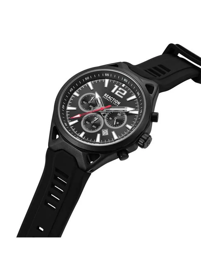 Kenneth Cole Reaction Black Dial Black Silicone Strap Chronograph Watch for Men, 45mm