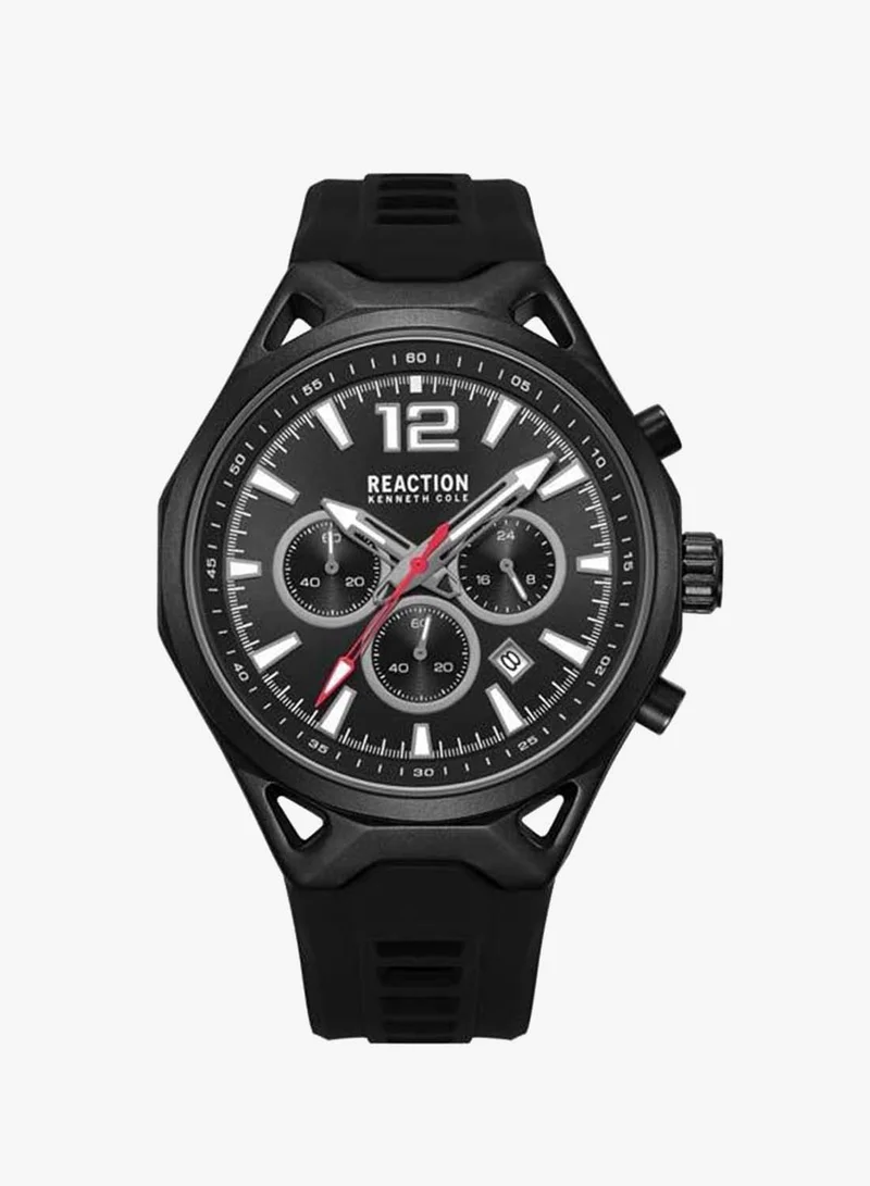 Kenneth Cole Reaction Black Dial Black Silicone Strap Chronograph Watch for Men, 45mm