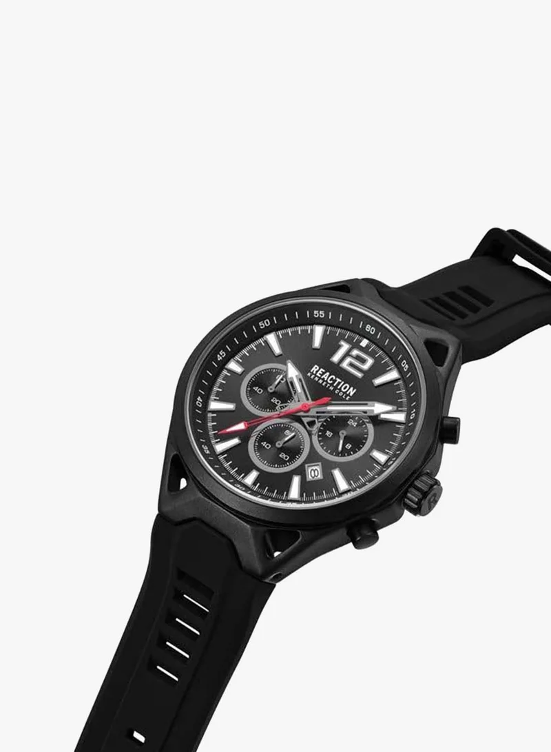 Kenneth Cole Reaction Black Dial Black Silicone Strap Chronograph Watch for Men, 45mm