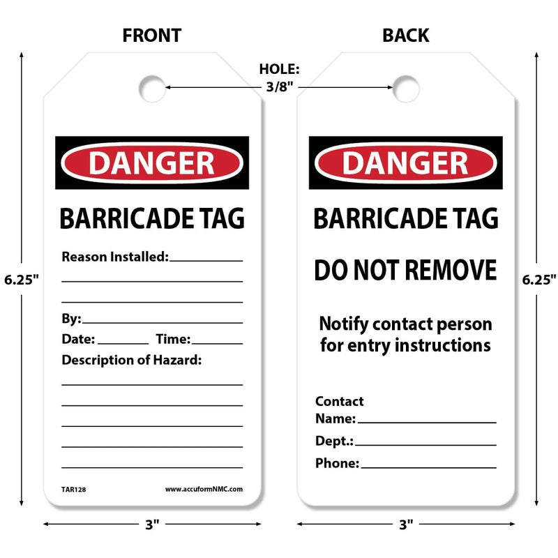 AccuformNMC 100 Safety Tags by-The-Roll, Caution Barricade, US Made OSHA Compliant Tags, Waterproof PF-Cardstock, Resists Tears, 6.25"x3", TAR128 - Image 2
