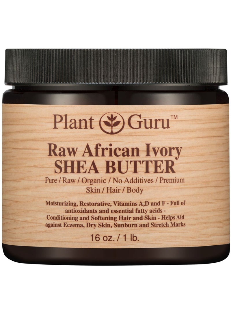 Plant Guru Raw African Shea Butter 16 oz. Jar - 100% Pure Natural Unrefined IVORY - Ideal Moisturizer For Dry Skin, Body, Face And Hair Growth. Great For DIY Soap and Lip balm Making.  - Image 1