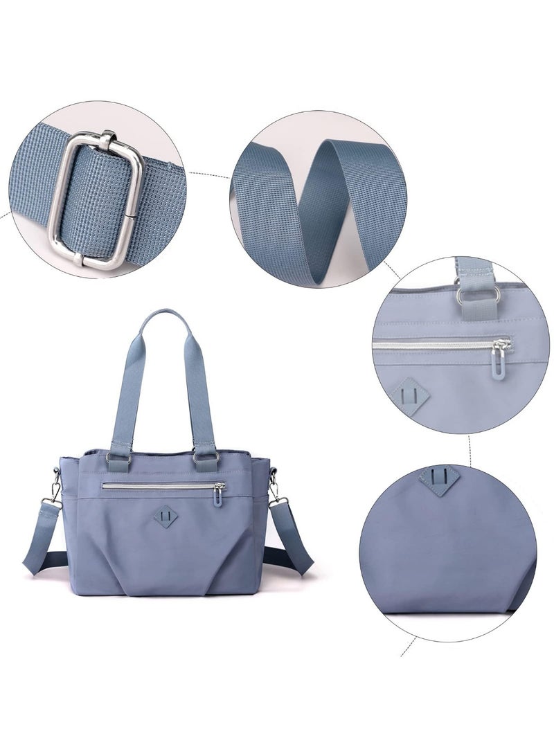 Women's Pink Nylon Tote Bag, Lightweight Crossbody Shoulder Handbag with Multi-Pockets - Image 3