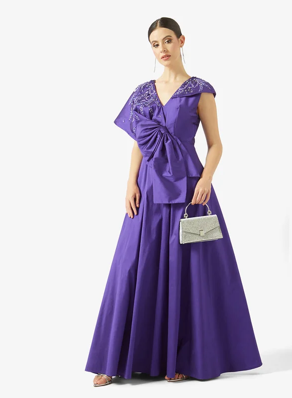 AINA Asymmetric Draped Embellished Gown