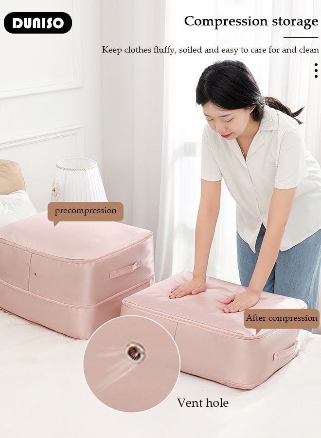 DUNISO Foldable Storage Organizer Bags, Pink Satin-like Cotton Fabric Traveling Storage Bag, Storage Totes for Clothes Moving Supplies Space Saving Oversized Storage Bag Organizer for Moving Traveling - Image 5