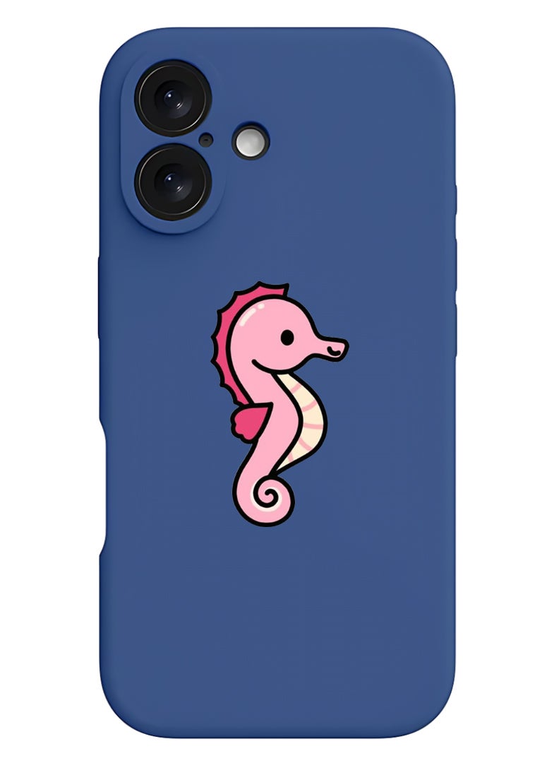 Theodor iPhone 16 Plus Blue Protective Slim Fit Case Liquid Silicone Cover with Full Body Protection Anti-Scratch Shockproof Case For iPhone - Seahorse - Image 1