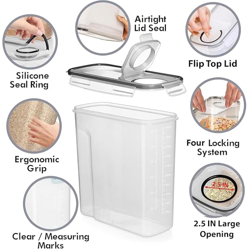 Shazo 2 Pack (6.3L / 213OZ) EXTRA Large Airtight Food Storage Cereal Containers for Bulk Food Storage BPA-Free Plastic Container, Pantry Organization and Canister for Rice, Pasta, Sugar & Flour - Image 4