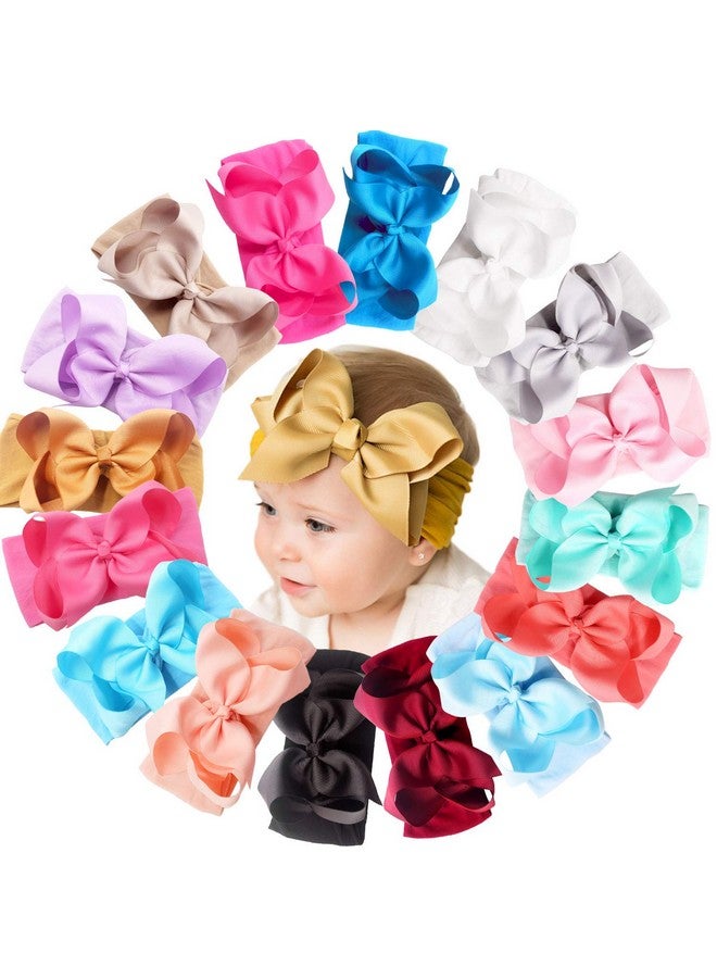 CELLOT 16 Colors Baby Bow Wide Turban Headbands Girls Big 6 Inches Hair Bows Head Wraps Newborn Infants Toddlers Hairbands - Image 1
