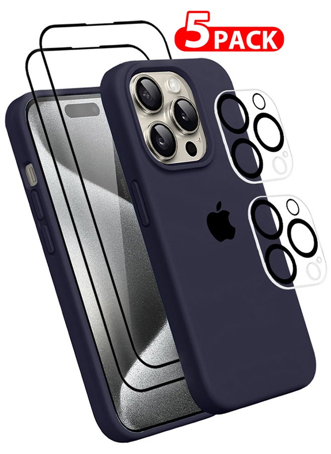 CATANES - 5 Packs For iPhone 15 Pro  Case 2 Screen Protectors and 2 Camera Lens Protectors Upgrade Defender Silicone Cover Shockproof Anti-Scratch Protective Phone Case Blue - Image 1