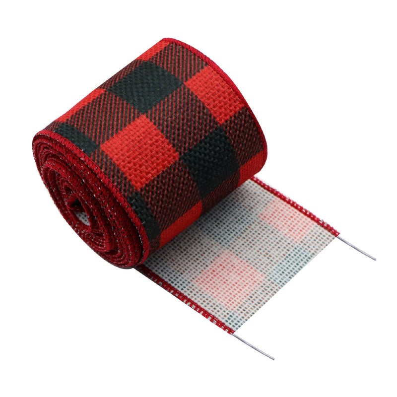 Christmas Burlap Ribbon with Wire Edge - 6.3cm x 5 Yards - Image 1