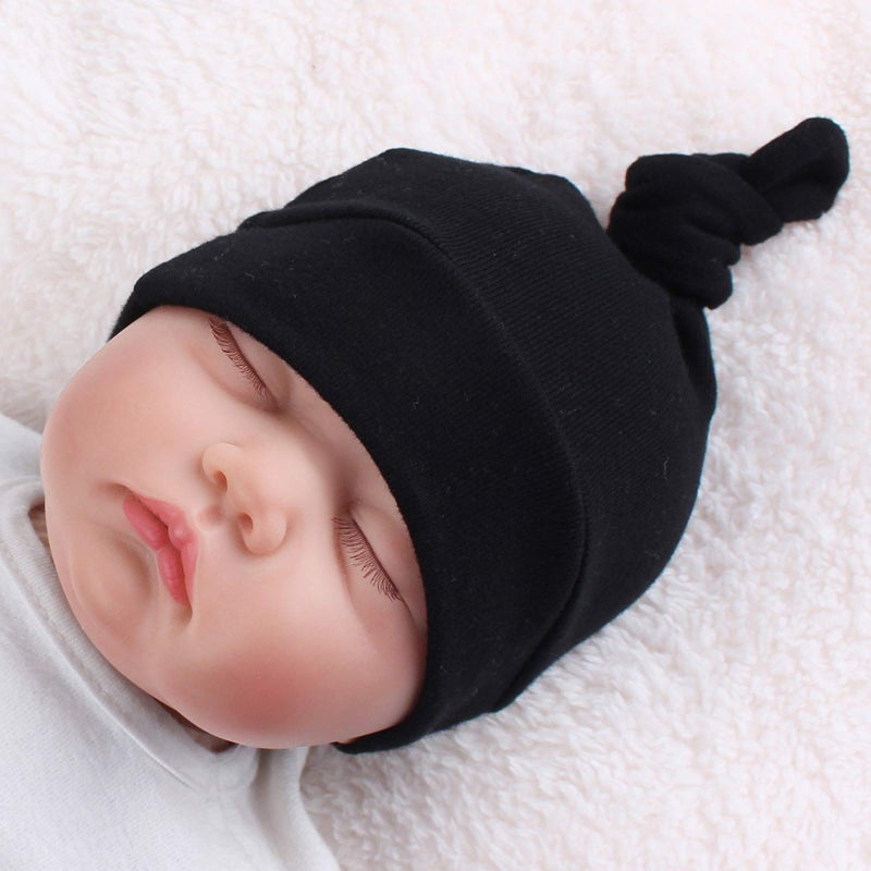JANGANNSA Black Cotton Newborn Knot Hat Infant Baby Beanie Hats for Boys Girls Newborn Hospital Cap Spring Summer Autumn(Black, S) - Image 2