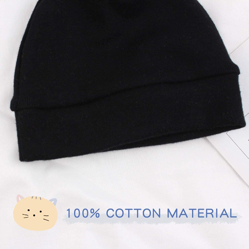 JANGANNSA Black Cotton Newborn Knot Hat Infant Baby Beanie Hats for Boys Girls Newborn Hospital Cap Spring Summer Autumn(Black, S) - Image 4