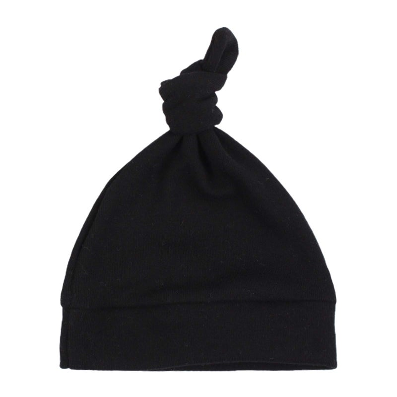 JANGANNSA Black Cotton Newborn Knot Hat Infant Baby Beanie Hats for Boys Girls Newborn Hospital Cap Spring Summer Autumn(Black, S) - Image 1