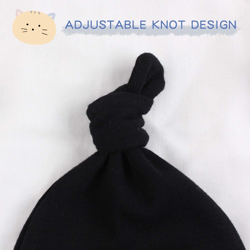 JANGANNSA Black Cotton Newborn Knot Hat Infant Baby Beanie Hats for Boys Girls Newborn Hospital Cap Spring Summer Autumn(Black, S) - Image 3