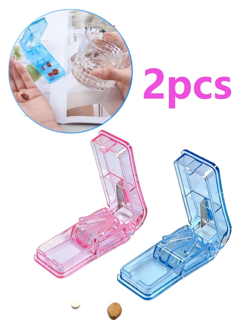 قطعتان من قاطعات الأقراص، منظم أقراص محمول 2 في 1 لتقطيع الأقراص والفيتامينات - Image 1