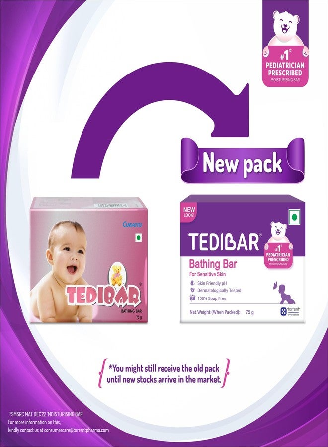 Tedibar Moisturising Baby Bathing Bar 75g(Pack of 2) with Skin Friendly PH|100% Soap Free|Dermatologically Tested and No. 1* Pediatrician Prescribed Moisturising Bar - By Torrent Pharma - Image 4