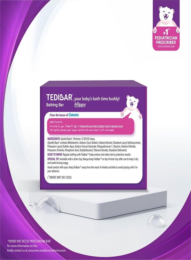 Tedibar Moisturising Baby Bathing Bar 75g(Pack of 2) with Skin Friendly PH|100% Soap Free|Dermatologically Tested and No. 1* Pediatrician Prescribed Moisturising Bar - By Torrent Pharma - Image 3