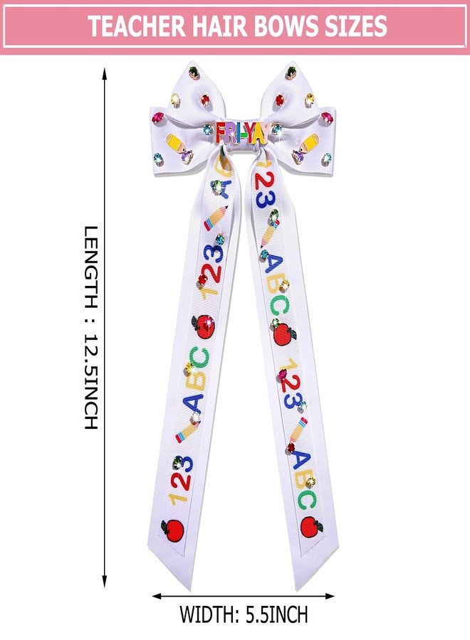 CEALXHENY Teacher Accessories Teacher Hair Bows for Women School ABC 123 Pencil Hair Bow Clips Large Hair Ribbons Bow Clips Back To School Accessories Outfits Teacher Appreciation Gifts (Pattern C1) - Image 3