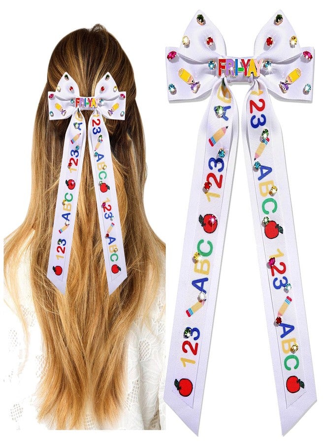 CEALXHENY Teacher Accessories Teacher Hair Bows for Women School ABC 123 Pencil Hair Bow Clips Large Hair Ribbons Bow Clips Back To School Accessories Outfits Teacher Appreciation Gifts (Pattern C1) - Image 1