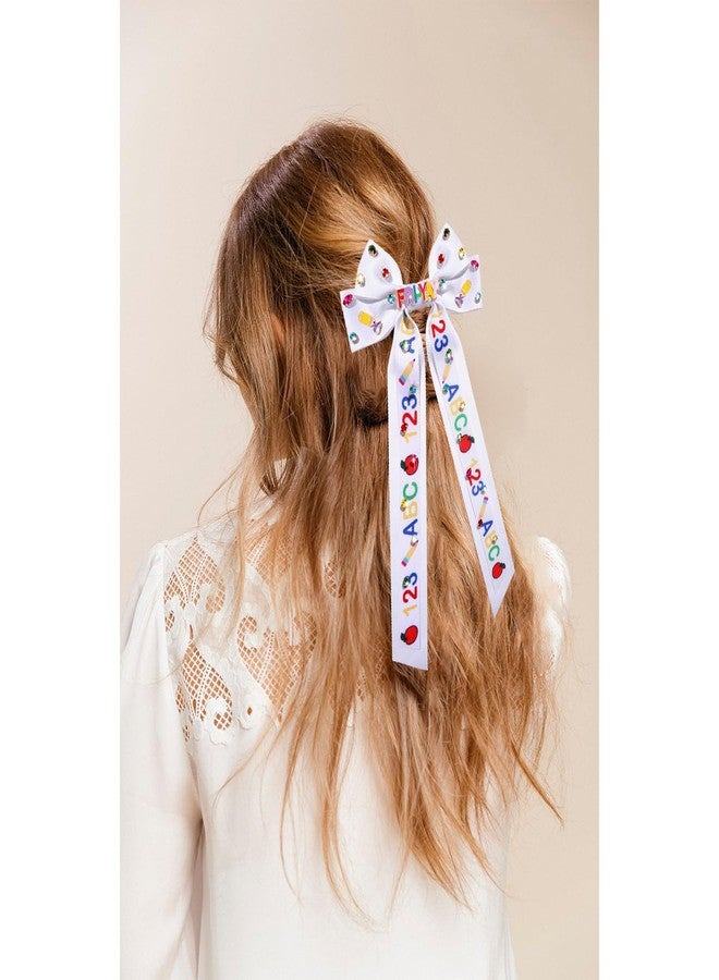 CEALXHENY Teacher Accessories Teacher Hair Bows for Women School ABC 123 Pencil Hair Bow Clips Large Hair Ribbons Bow Clips Back To School Accessories Outfits Teacher Appreciation Gifts (Pattern C1) - Image 4