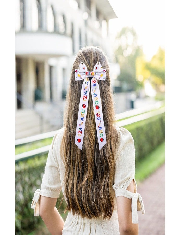 CEALXHENY Teacher Accessories Teacher Hair Bows for Women School ABC 123 Pencil Hair Bow Clips Large Hair Ribbons Bow Clips Back To School Accessories Outfits Teacher Appreciation Gifts (Pattern C1) - Image 2