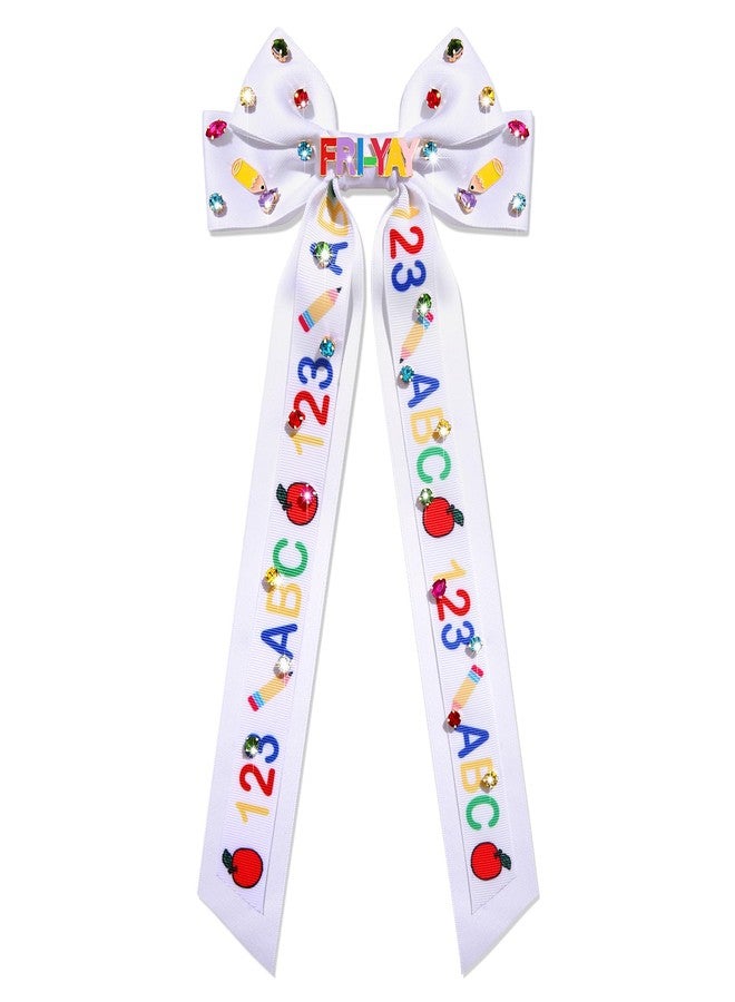 CEALXHENY Teacher Accessories Teacher Hair Bows for Women School ABC 123 Pencil Hair Bow Clips Large Hair Ribbons Bow Clips Back To School Accessories Outfits Teacher Appreciation Gifts (Pattern C1) - Image 5
