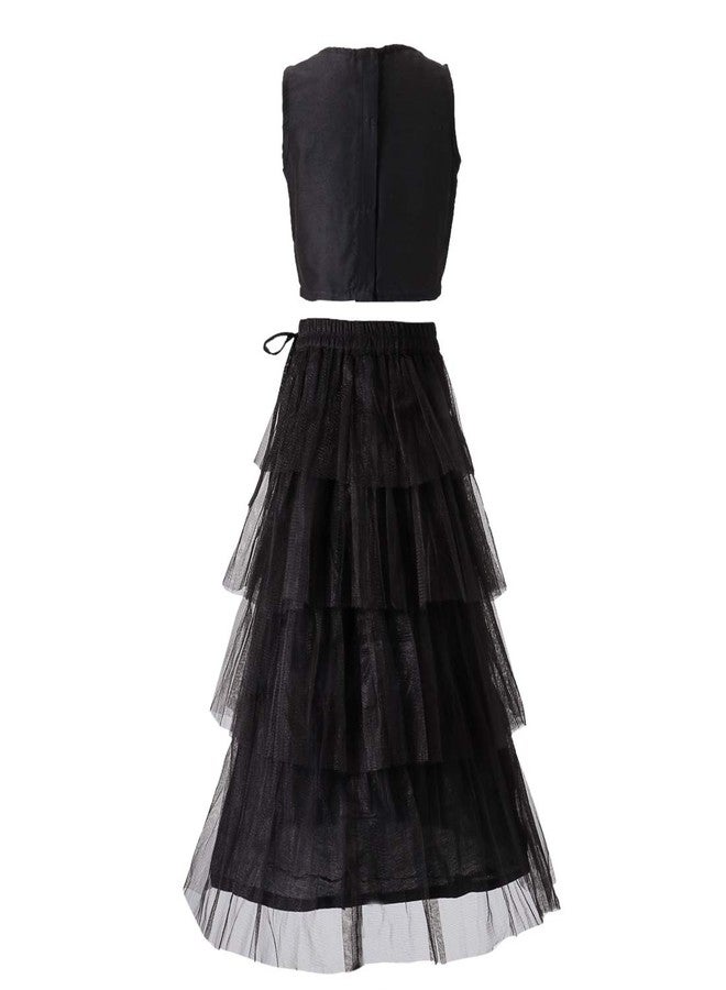 TWISHA Stylish Embroidered yoke Choli with designer Tiered Net Lehanga-Black-10Y - Image 2