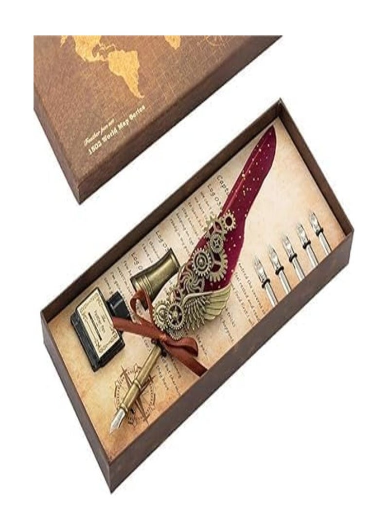 Smart Vintage Carving Quill Pen Set Stylish Quill Pen for Writing, Drawing, Signature, Decor Calligraphy Pen Nib Pen Holder Base Multicolor Set of 1 - Image 2