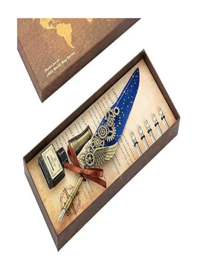 Smart Vintage Carving Quill Pen Set Stylish Quill Pen for Writing, Drawing, Signature, Decor Calligraphy Pen Nib Pen Holder Base Multicolor Set of 1 - Image 1