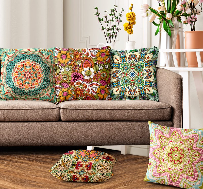 Ultimate Trends Premium Polyester Digital Modern Printed Cushion Cover for Living Room Couch Bed Single Sofa Set of 5 (24 X 24 Inches, Ajrakh Light) - 200Tc, Multicolor - Image 5