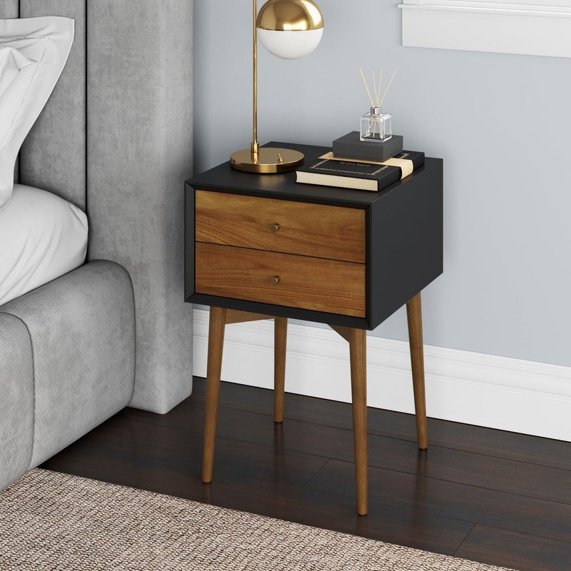 Nathan James Harper Modern Nightstand Side Accent or End Table with Storage Drawer 1 BlackBrown